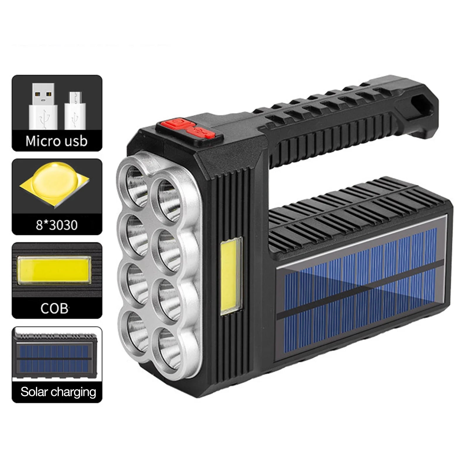 Lanterna cu 8 LED-uri si LED COB incarcare solara si USB Imagine secundară a produsului