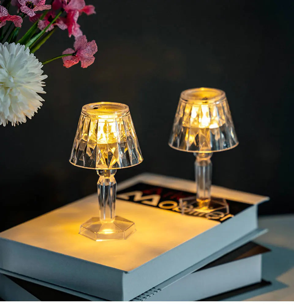 Set de 12 mini lampi de masa cu cristal LED, decor elegant, cu abajur transparent Imagine secundară a produsului