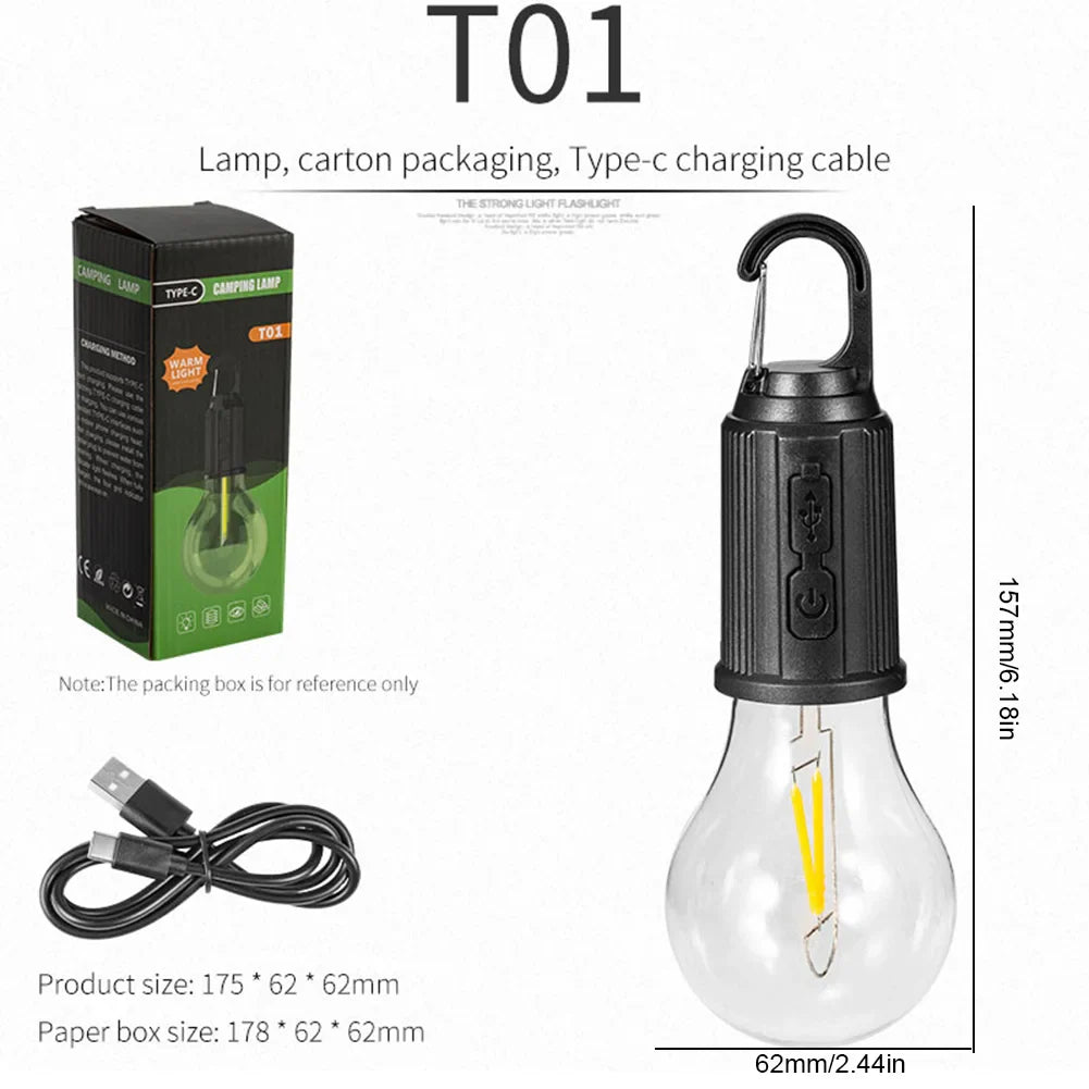 Set 4 becuri LED Retro cu decor de iluminare, pentru camping în Aer Liber, suspendate cu incarcare Tip-C Fast