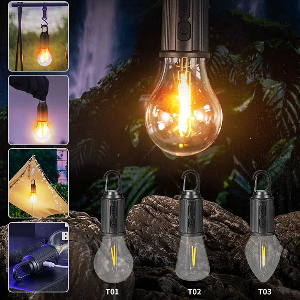Set 4 becuri LED Retro cu decor de iluminare, pentru camping în Aer Liber, suspendate cu incarcare Tip-C Fast