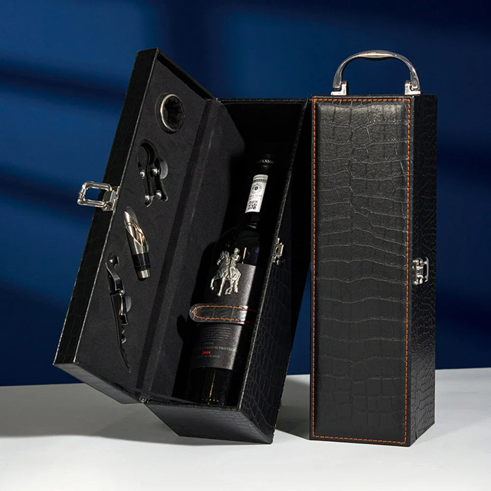 Set Cadou Cutie din Lemn pentru Sticla de Vin cu Accesorii – Elegant si Premium Imagine secundară a produsului