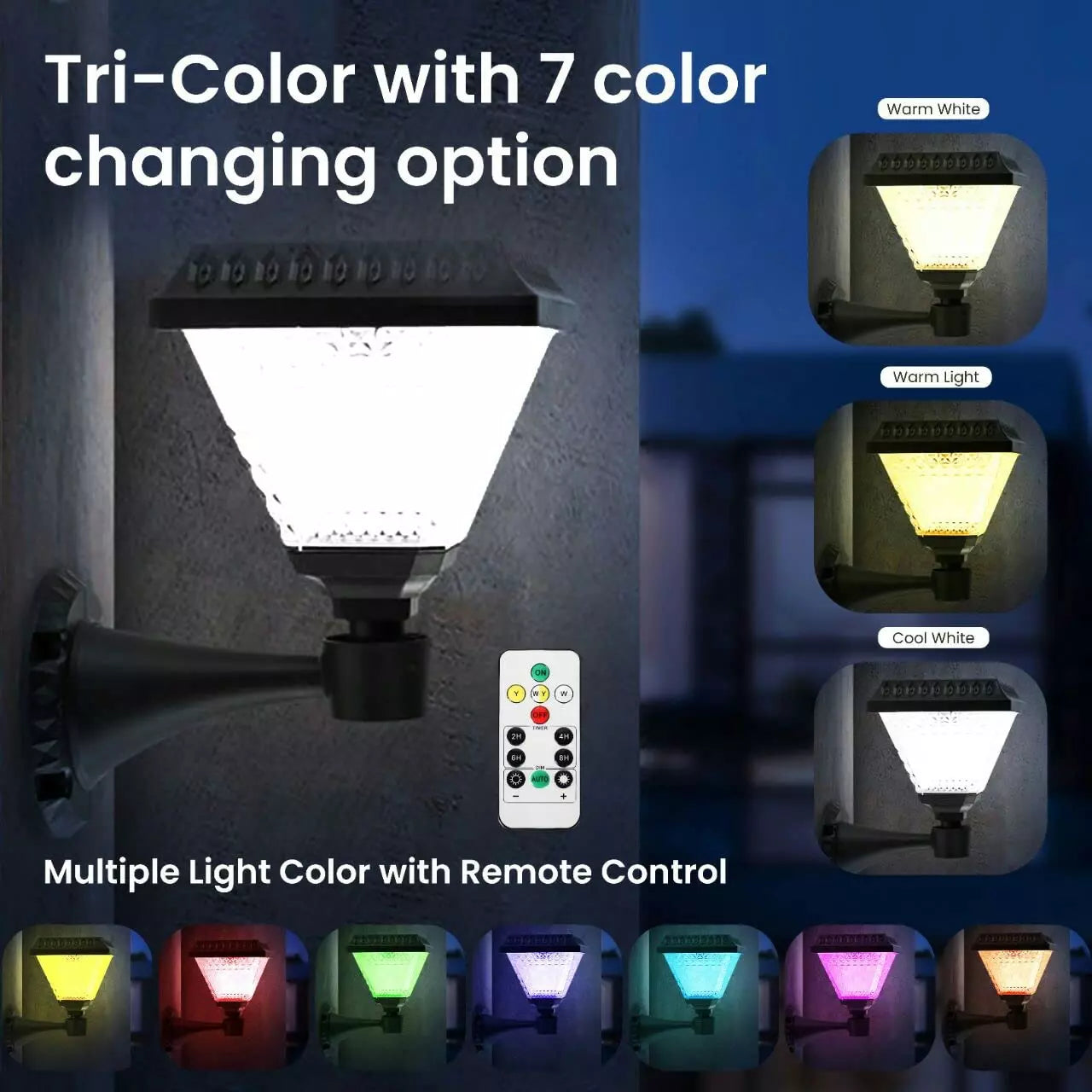 Lampă solara de perete, lumina calda si RGB, cu telecomanda, hexagonala, 6w