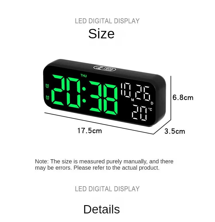 Ceas digital de perete cu afisaj LED, afisare temperatura si data, mod de noapte