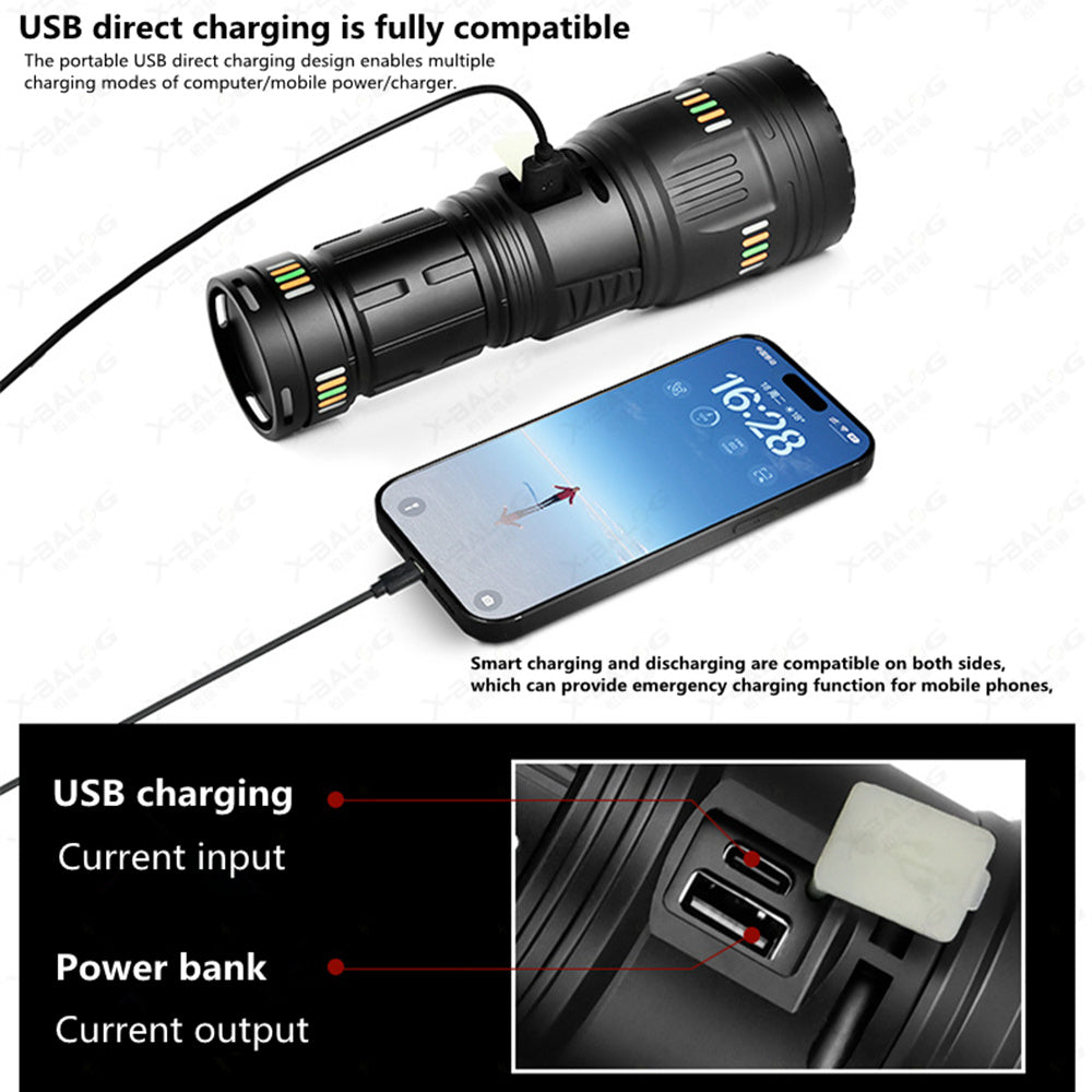 Lanterna profesionala cu LED laser, 5km raza actiune, 30000 lumeni