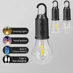 Set 4 becuri LED Retro cu decor de iluminare, pentru camping în Aer Liber, suspendate cu incarcare Tip-C Fast