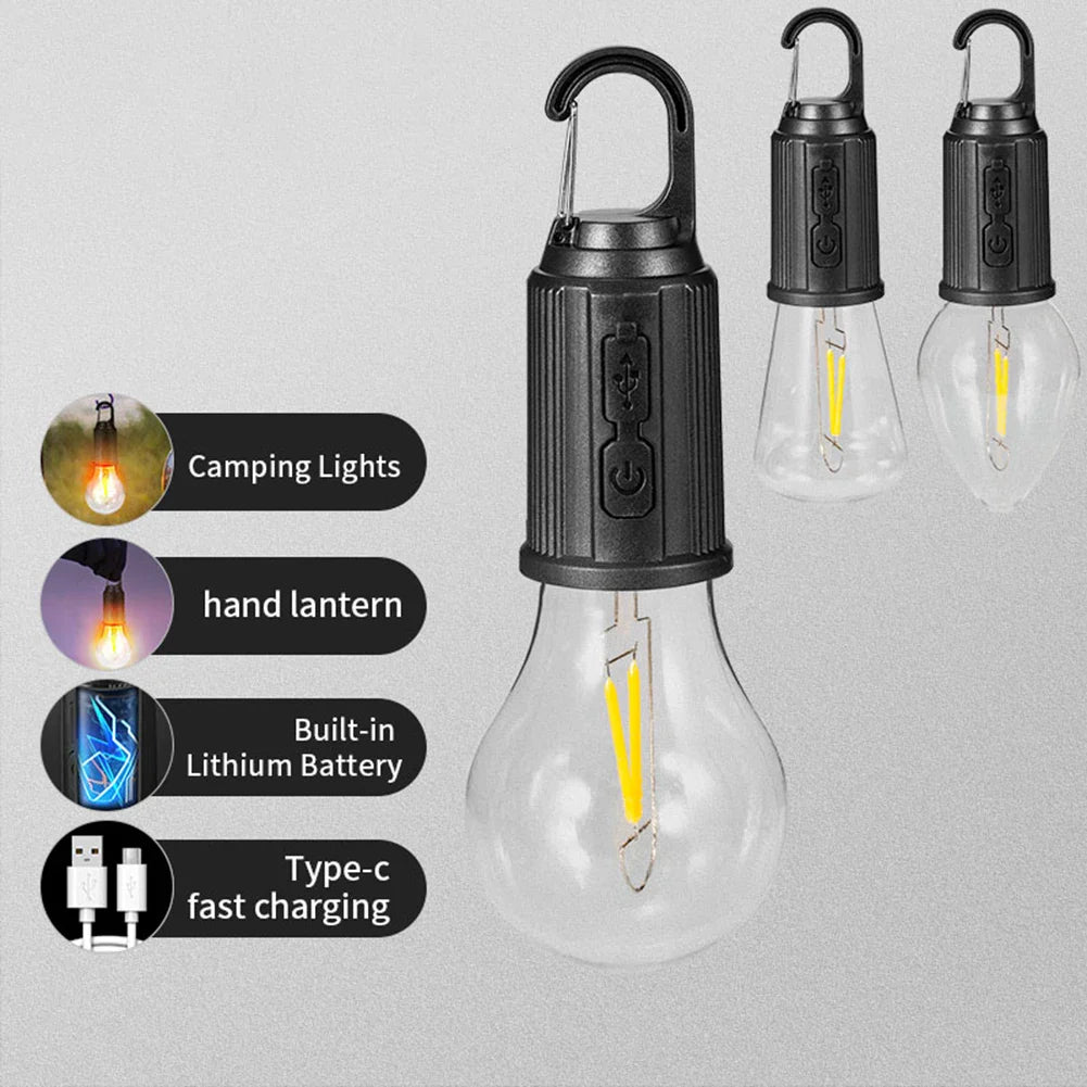 Set 4 becuri LED Retro cu decor de iluminare, pentru camping în Aer Liber, suspendate cu incarcare Tip-C Fast