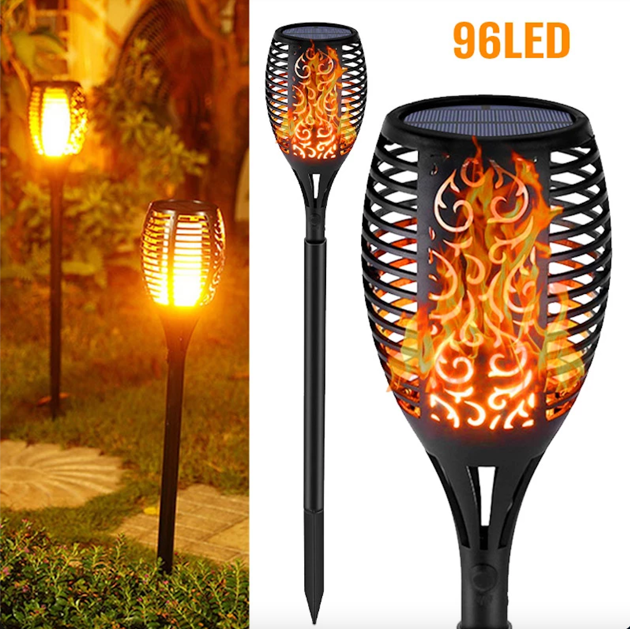 Lampă solara tip torta cu efect flacara, varianta mare 78cm, 96LED Imagine principală a produsului