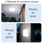 Aplica LED 100W, 200W sau 300W cu Panou Solar, Interior/Exterior, Plafoniera Patrata, Lumina Rece/Calda