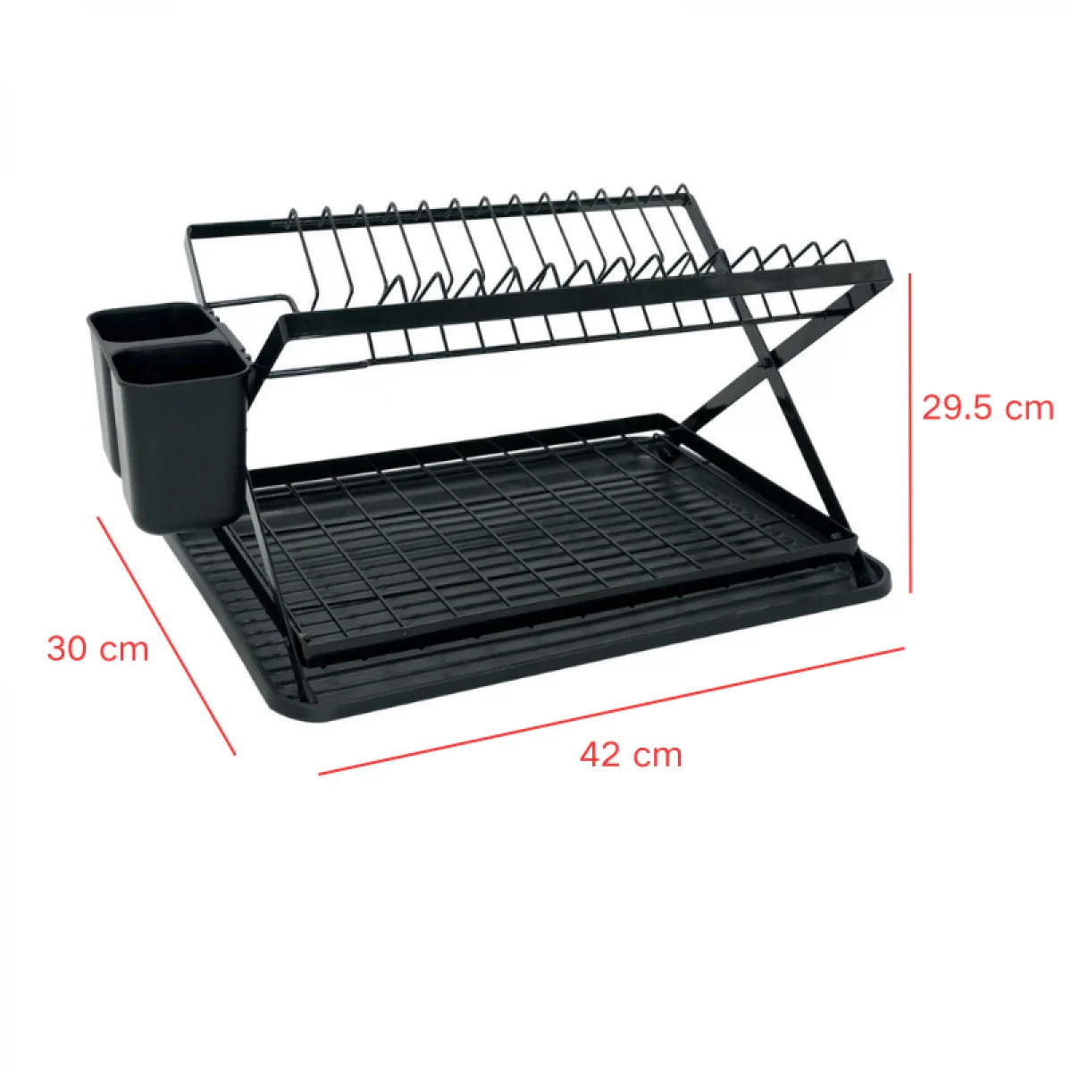 Scurgator vase cu 2 nivele, pliabil, sistem de scurgere, 42 (L) cm x 30 (l) cm x 29.5 (H) cm, negru