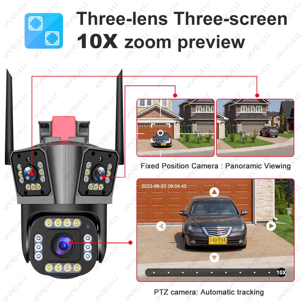 Cameră de supraveghere Tripla WIFI, 12MP, Exterior/Interior