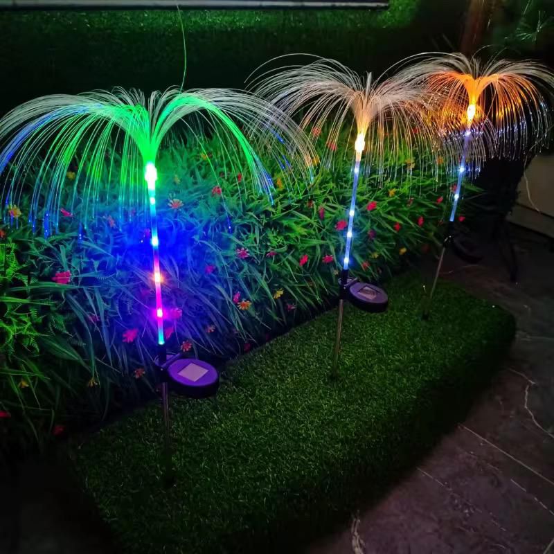 Set 2 x Lampi solare cu fibra optica tip palmier Iluminare decorativa RGB Imagine secundară a produsului