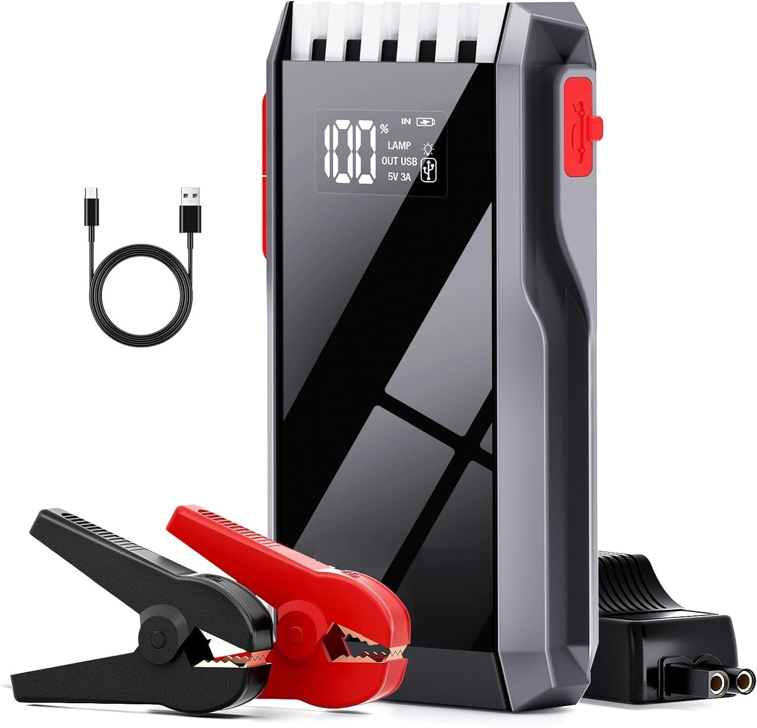 Robot Pornire Auto Portabil 600A, Jump Starter 12V cu Acumulator 6000mAh, Ecran LCD si Port USB