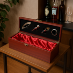 Set Cadou Cutie din Lemn pentru Sticla de Vin cu Accesorii – Elegant si Premium