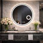 Oglindă LED Rotunda 70 cm cu Ceas, Dezaburire si Lupa Cosmetica