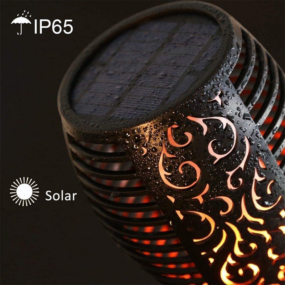 Lampă solara tip torta cu efect flacara, varianta mare 78cm, 96LED