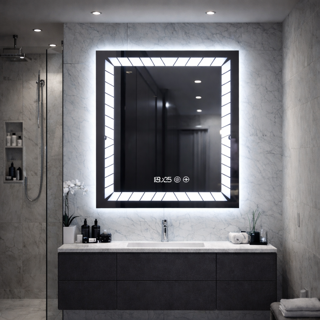 Oglindă LED cu ceas digital si dezaburire, lumina reglabila touch, 60x80 cm