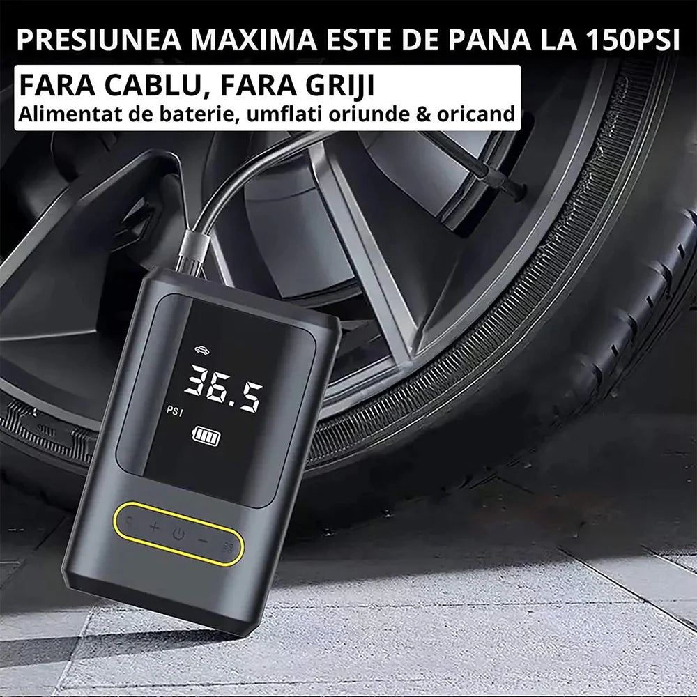 Pompa aer auto electrica, afisaj digital LCD, Lanterna LED
