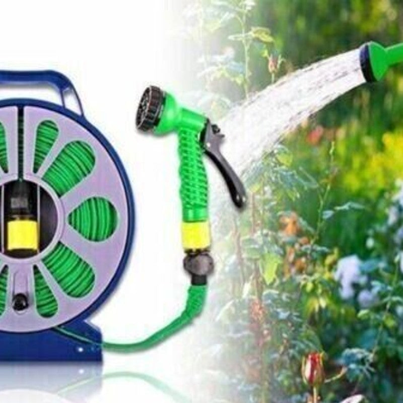 Set pentru stropit, furtun textil flexibil 15m cu tambur, pistol de pulverizat 7 in 1 Imagine principală a produsului