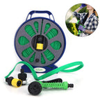 Set pentru stropit, furtun textil flexibil 15m cu tambur, pistol de pulverizat 7 in 1