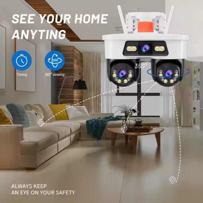 Cameră de supraveghere JORTAN, WIFI, Tripla, 9MP, PTZ 355°, 3 Lentile, IP66, Audio Bidierctional
