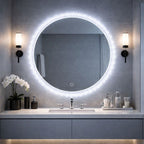 Oglindă baie LED rotunda 55 cm cu buton touch si iluminare perimetrala