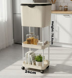 Carucior multifunctional cu cos de gunoi, 3 niveluri cu roti 360°, 78.5 x 24 x 17 cm