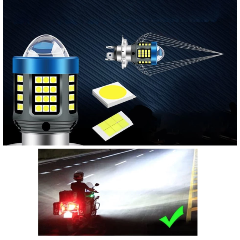 Bec LED H4 MOTO cu doua faze 3030 cu 61 LED SMD temperatura 6000k putere 160W 15000 lm