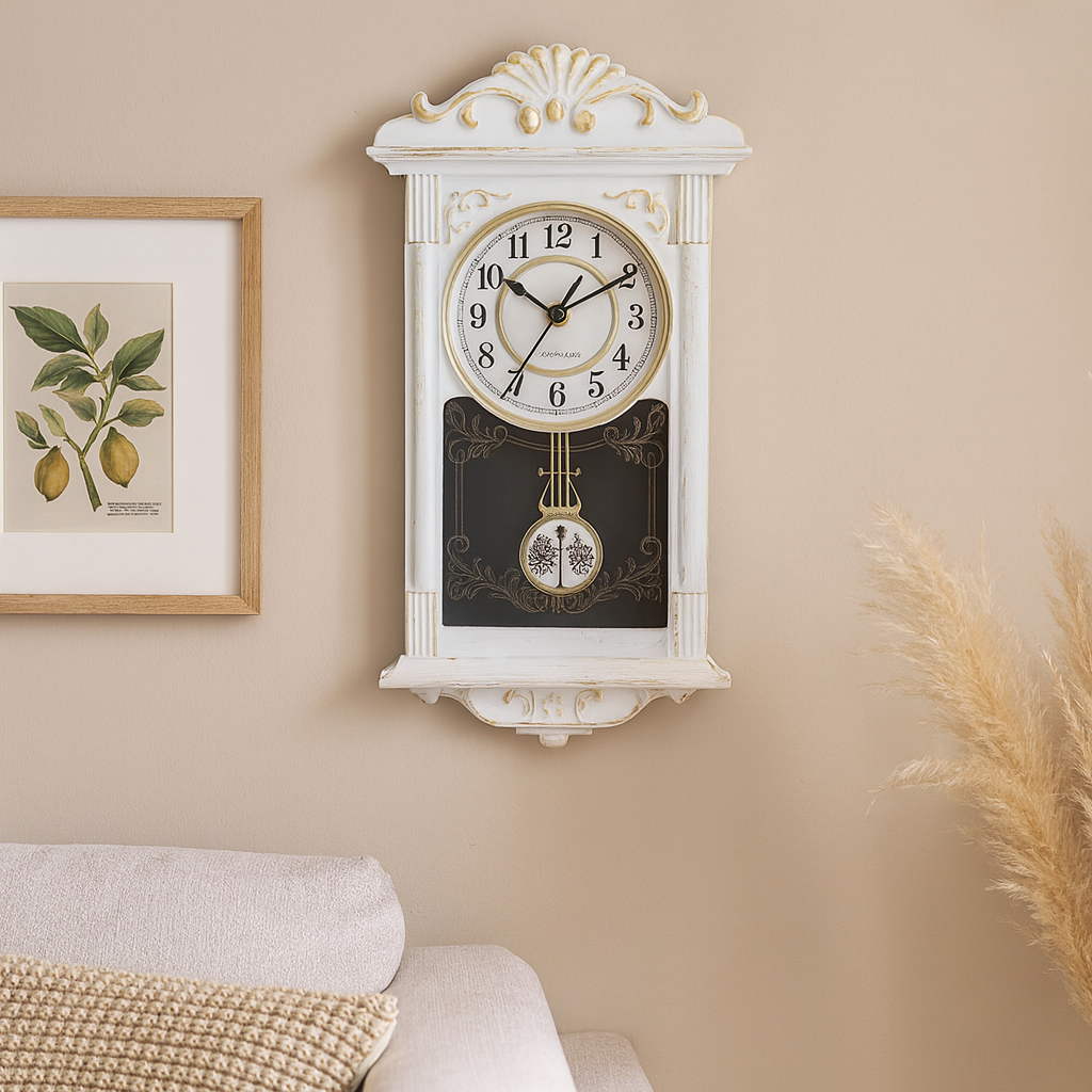 Ceas de perete vintage cu pendul, aspect lemn, 41 cm x 22 cm x 7 cm Imagine secundară a produsului