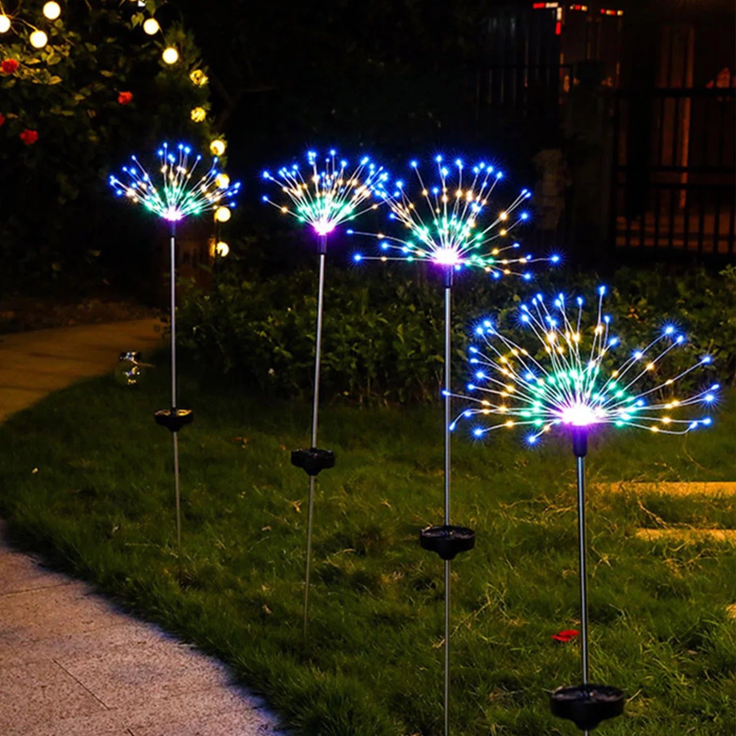 Set 2 Lampi solare artificii cu suport metalic, 100 LED Imagine secundară a produsului