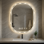 Oglindă Baie LED Ovală cu Senzor Touch, Dezaburire si Ceas – Design Modern 80 x 60 cm