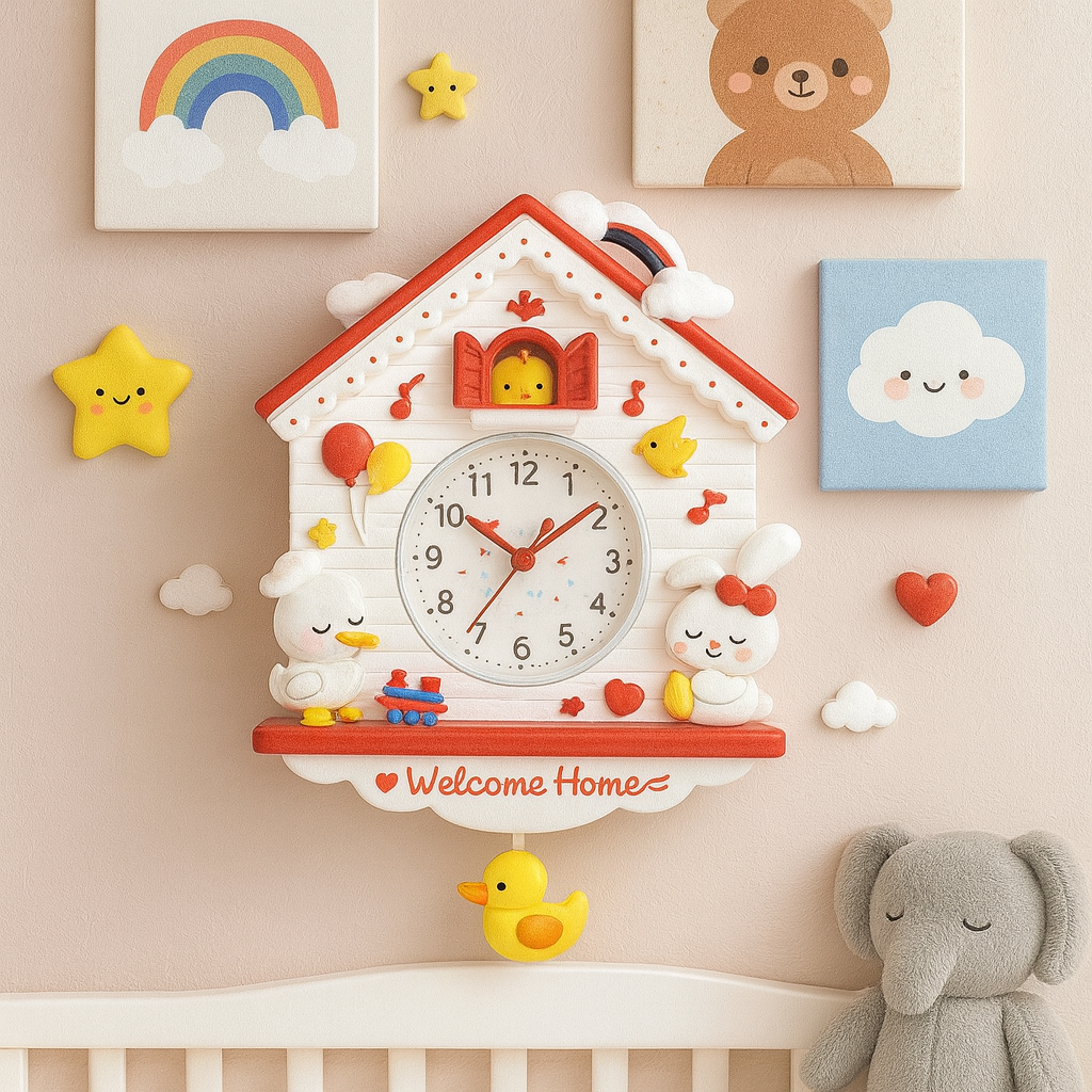 Ceasuri decorative de perete pentru camera copiilor – modele Sweet Home si Welcome Home (36 x 30 cm) Imagine principală a produsului