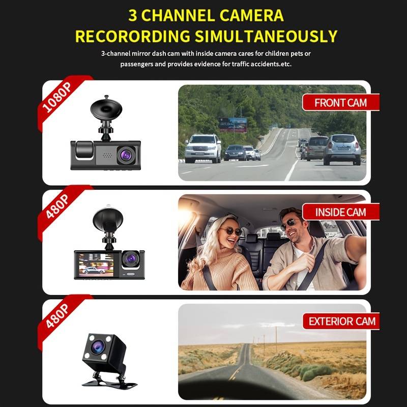 RESIGILAT - Camera auto tripla FullHD, 3 camere-fata/spate/interior, ecran 2'', G Senzor