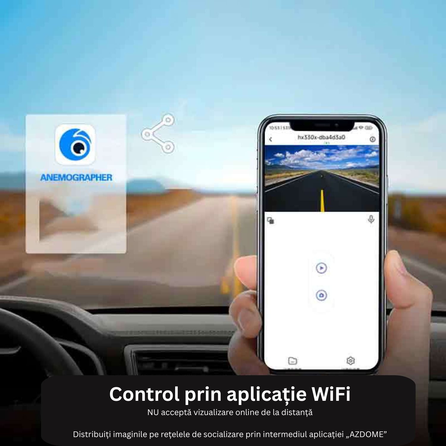 Camera auto DVR HD cu WIFI si conectare la telefon, vedere nocturna si inregistrare in bucla