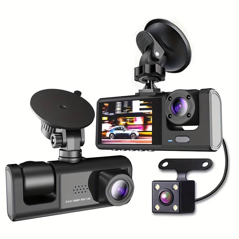 RESIGILAT - Camera auto tripla FullHD, 3 camere-fata/spate/interior, ecran 2'', G Senzor Imagine principală a produsului