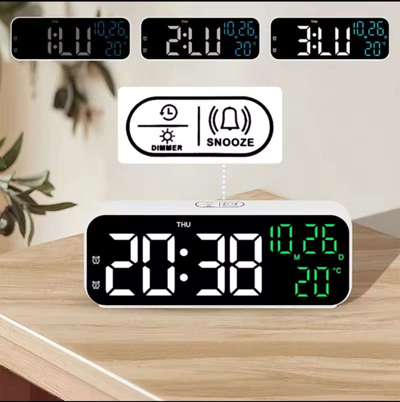 Ceas digital de perete cu afisaj LED, afisare temperatura si data, mod de noapte