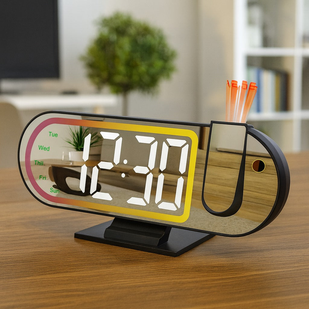 Ceas digital cu proiectie, design minimalist si futurist, afisaj LED