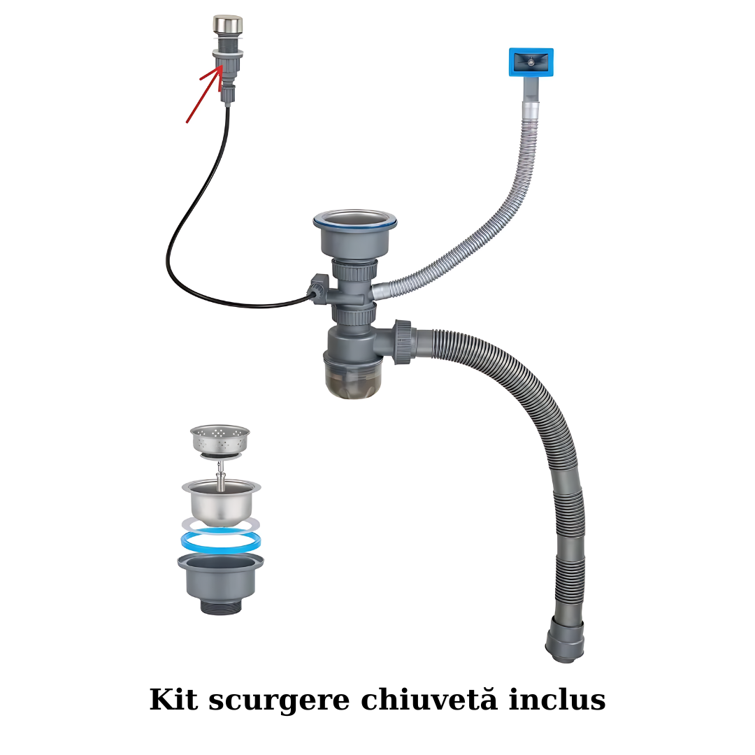 RESIGILAT - Chiuveta multifunctionala cu 2 cascade cu accesorii incluse, afisaj digital a temperaturii si
