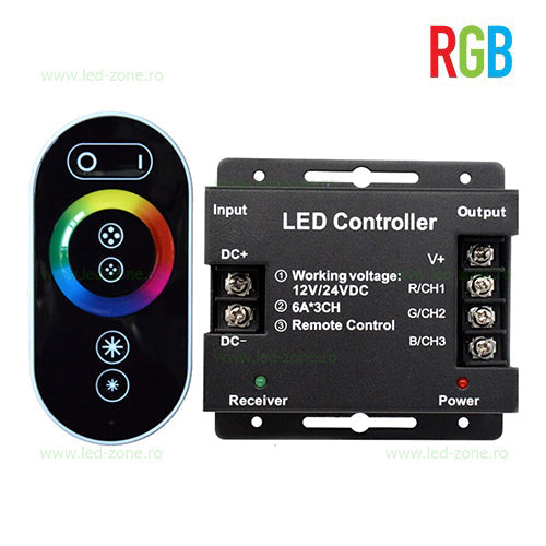 Controller LED RGB pentru Bandă LED, cu touch, 12V/24V, cu telecomanda Imagine secundară a produsului