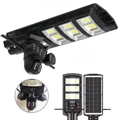 Lampă cu panou solar, 450 W, cu 3 camere supraveghere incorporate, slot sim, 4G, 12MP Imagine principală a produsului
