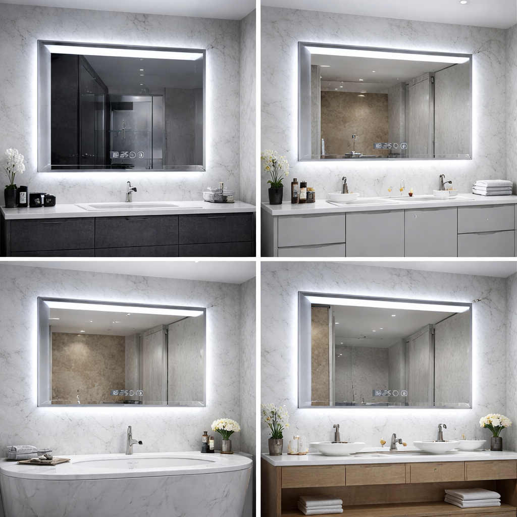 Oglindă LED, cu ceas digital si dezaburire, iluminare reglabila touch, 90x70 cm