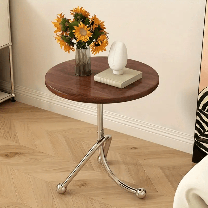 Masuta laterala moderna cu blat rotund si picioare metalice cromate – Design elegant pentru living 40 x 40 x 51 cm Imagine secundară a produsului