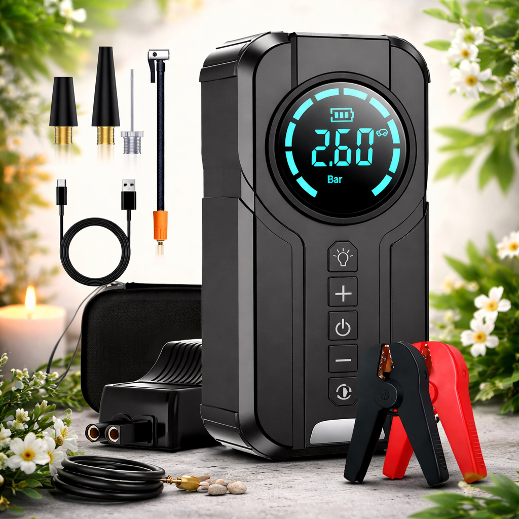 Compresor auto multifunctional 5 in 1 cu pornire urgenta, afisaj digital si baterie externa Imagine secundară a produsului