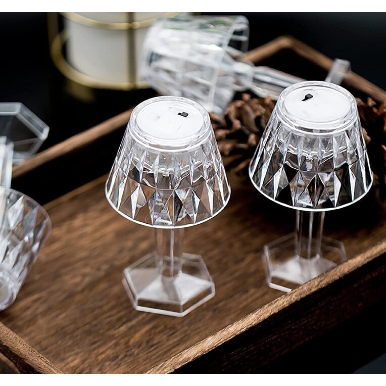 Set de 12 mini lampi de masa cu cristal LED, decor elegant, cu abajur transparent Imagine principală a produsului