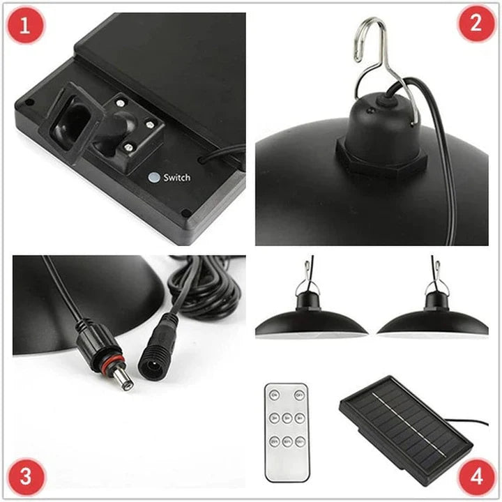 Lampă solara suspendata cu 2 becuri LED, telecomanda, 50W