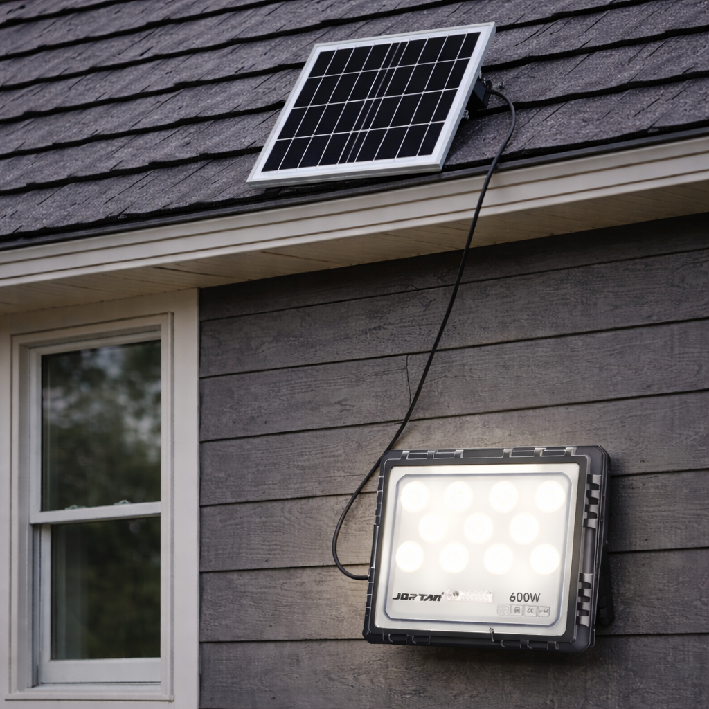 Proiector solar LED Jortan 600/800/1000W cu panou solar, telecomanda, IP66, iluminare exterior Imagine secundară a produsului