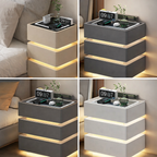 Noptiera inteligenta multifunctionala cu 3 sertare, LED tactil 3 culori, incarcare wireless
