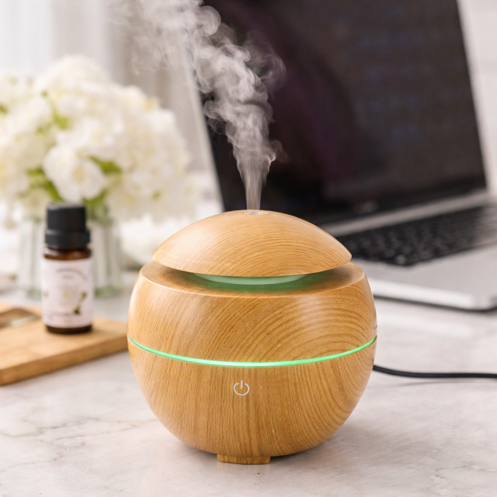 Umidificator de aer cu ultrasunete, iluminare ambientala LED, 130 ml Imagine principală a produsului