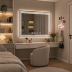 Oglindă LED moderna 80x60 cm cu 2 benzi integrate, touch, dezaburire si ceas digital