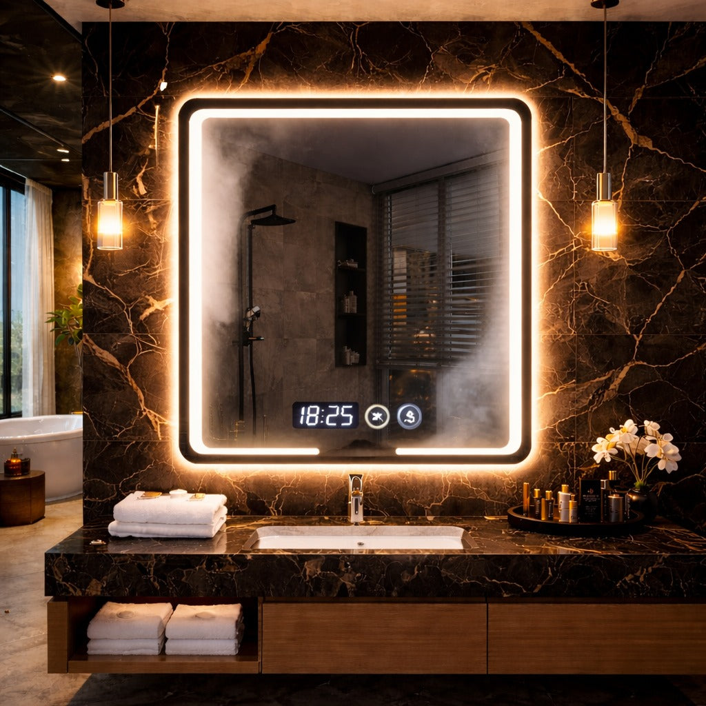 Oglindă LED premium 80x60, cu touch, ceas, dezaburire si lumina reglabila Imagine secundară a produsului