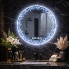 Oglindă LED baie cu dezaburire, ceas si termometru, 80cm